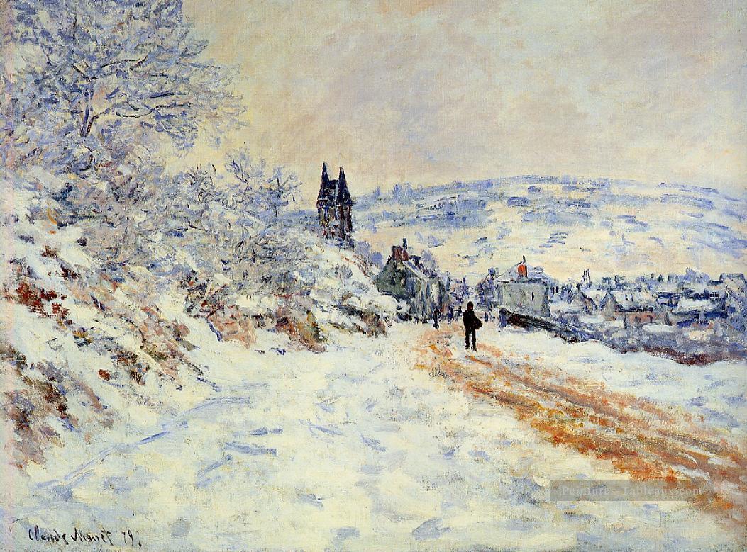 La route de Vetheuil Snow Effect Monet Peintures à l'huile